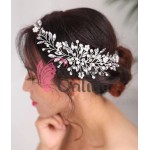 Accesoriu elegant pentru decor par AP010GG Argintiu cu cristale si perle + 2 agrafe